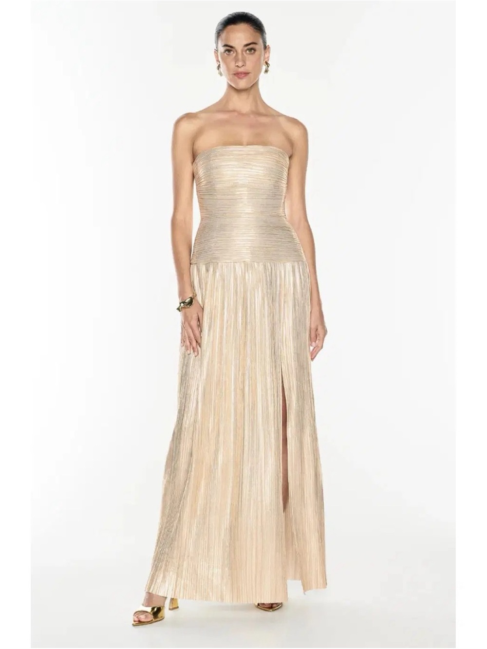 Manning Cartell Maxi dress Strapless Metallic Gold Evening Gown,US2 4 6
